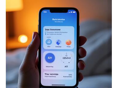 Una pantalla de smartphone mostrando una aplicación de meditación y seguimiento de insomnio con gráficos calmantes.